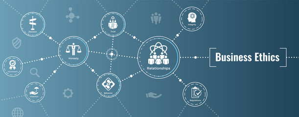 business ethics solid icon set w honesty, integrity, commitment, and decision - business ethics soli