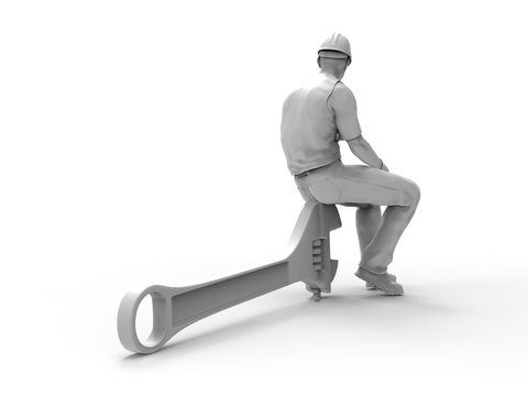 Construction Worker on white 3D Render