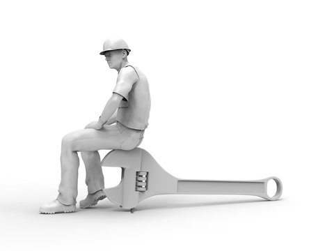 Construction Worker on white 3D Render