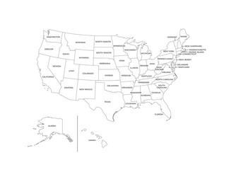 United States of America USA States Map Line Vector