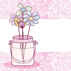 Wall Mural - Mason jar flowers pot card