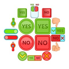 Poster - Yes no icons set. Cartoon illustration of 16 yes no vector icons for web