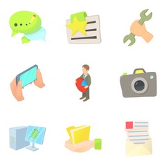 Poster - Working atmosphere icons set. Cartoon set of 9 working atmosphere vector icons for web isolated on white background