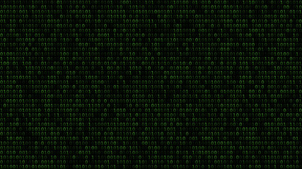 Abstract background of zeros ad ones in green colors.