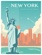 Statue Of Liberty. New York Landmark And Symbol Of Freedom And Democracy. Vector