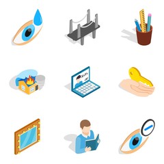 Poster - Industrial commercial icons set. Isometric set of 9 industrial commercial vector icons for web isolated on white background