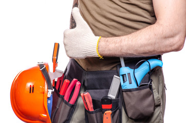 Construction belt on a man tool belt builder