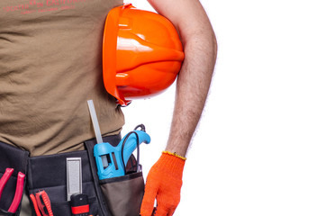 Construction belt on a man tool belt builder