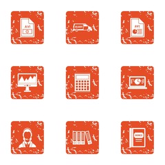 Poster - Computer documentation icons set. Grunge set of 9 computer documentation vector icons for web isolated on white background