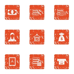 Poster - Money data protection icons set. Grunge set of 9 money data protection vector icons for web isolated on white background