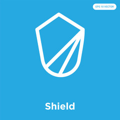 Sticker - Shield icon isolated on blue background