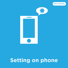 Sticker - Setting on phone icon isolated on blue background