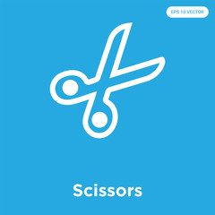 Wall Mural - Scissors icon isolated on blue background
