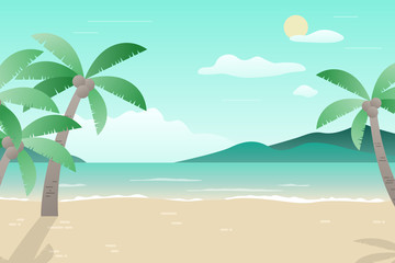 Summer landscape illustration in the flat style.