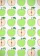 © Zinako - Vertical card with cartoon green apples.