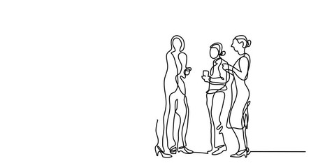 Wall Mural - Self drawing animation of continuous line drawing of office party