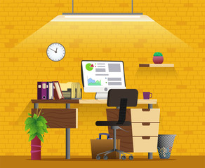 Wall Mural - Office workplace interior design. Home office concept illustration.