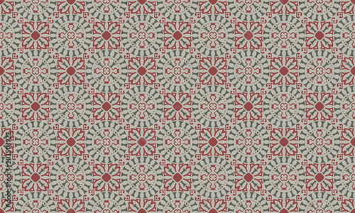 Decorative Seamless Pattern in Red and Green Colors, Mosaic Background - Repe...