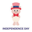4 july cartoon cute pig in hat with text