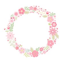 Romantic Floral Round Frame With Cute Pink Flowers. Beautiful Wreath Isolated On White Background. Vector Template For Greeting Cards, Wedding Invitations, Covers.