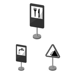 Different types of road signs monochrome icons in set collection for design. Warning and prohibition signs vector symbol stock web illustration.