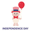 4 july cartoon cute pig in hat with balloons and text