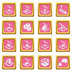 Poster - 3d printing icons set vector pink square isolated on white background 