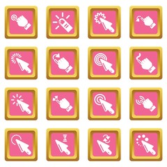 Wall Mural - Hand click icons set vector pink square isolated on white background 