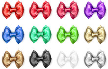 Colorful Realistic Satin Bows Isolated On White.