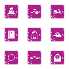Wall Mural - Wed icons set. Grunge set of 9 wed vector icons for web isolated on white background