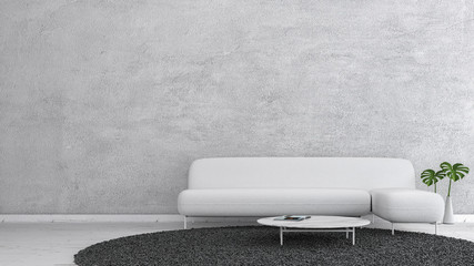 Wall Mural - concrete wall living room interior design. template for mock up 3d rendering. minimal living room design