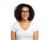 © Syda Productions - vision, body positive and people concept - happy african american woman in white t-shirt and glasses