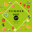 Summer Sale banner with pieces of ripe fruit, bright design. Vector eps 10 format