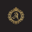 Initial letter AA, overlapping monogram logo, decorative ornament badge, elegant luxury golden color