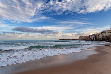 Wall Mural - Cefalu at sunrise, Sicily, Sicilia, Italy - Tyrrhenian Sea, Mediterranean Sea