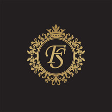 Initial Letter FS, Overlapping Monogram Logo, Decorative Ornament Badge, Elegant Luxury Golden Color