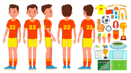 Wall Mural - Soccer Player Male Vector. Football Action. Match Tournament. Isolated Flat Cartoon Character Illustration