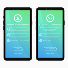 Poster - Login page and forgot password form design for mobile app. User interface template for smartphone applications. UI, GUI and UX website elements. Vector.