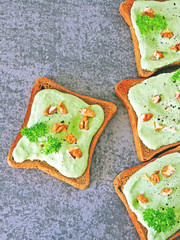 Rye toast with cream cheese and fresh herbs sauce