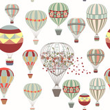 Fototapeta  - Adventures. Illustration with air balloons in vintage hipster style ideal for fabric patterns