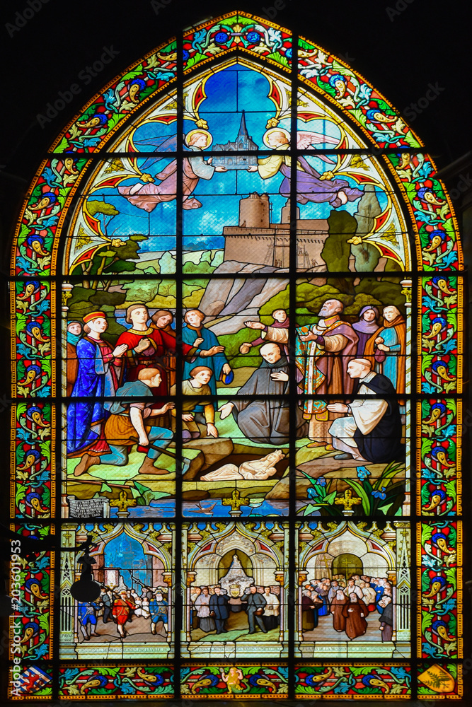 【Stained glass】ステンドグラス　オブジェ Stained glass window of the Church Saint-Sulpice of Fougeres