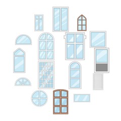 Poster - window design types icons set. cartoon illustration of 16 window design types vector icons for web