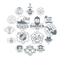 Wall Mural - Hipster logo vintage icons set. Simple illustration of 16 hipster logo vintage vector icons for web
