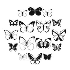 Sticker - Butterfly set icons in simple style for any design