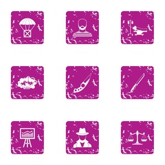 Poster - Delinquency icons set. Grunge set of 9 delinquency vector icons for web isolated on white background
