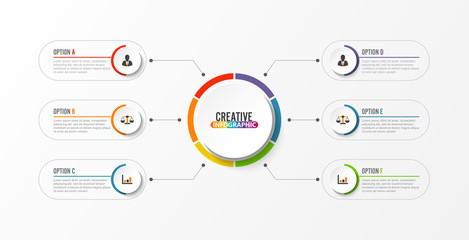 Abstract elements of graph Vector infographic template with label, integrated circles. Business concept with 6 options. For content, diagram, flowchart, steps, parts, timeline infographic, workflow.