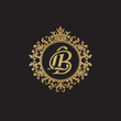 Initial letter LB, overlapping monogram logo, decorative ornament badge, elegant luxury golden color