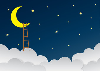 Wall Mural - surreal beautiful sky with crescent moon and ladders. vector eps10