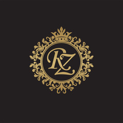 Wall Mural - Initial letter RZ, overlapping monogram logo, decorative ornament badge, elegant luxury golden color