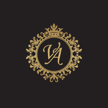 Initial Letter VA, Overlapping Monogram Logo, Decorative Ornament Badge, Elegant Luxury Golden Color
